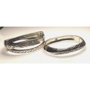 Two Brighton Silver Plated Southwestern Faux Turquoise Cuff Clamper Bracelets 7"